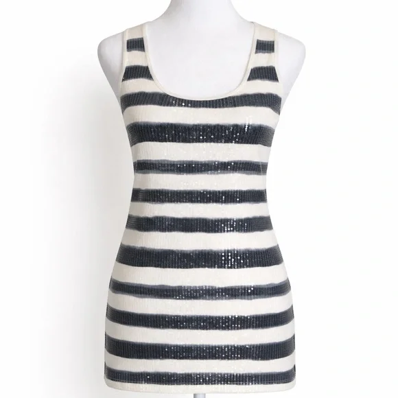 Apt. 9 Blue and Cream Sequin Tank Top | Women's Size Small - Picture 2 of 7